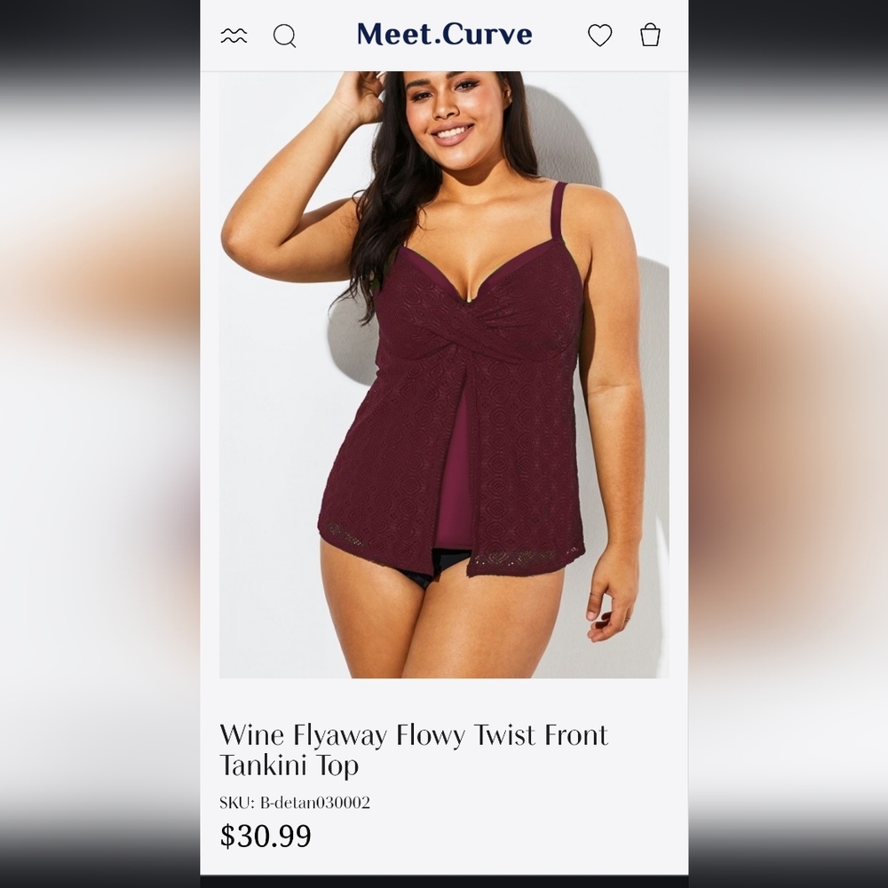 Burgundy crochet flowy twist front tankini top